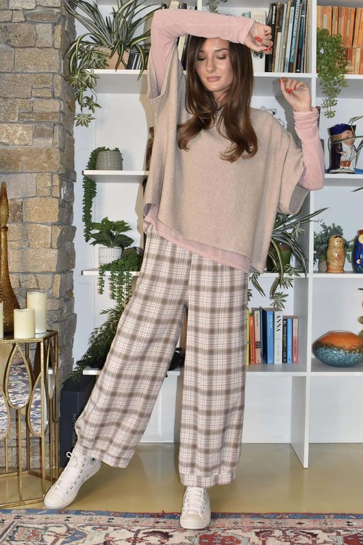 Patrick Plaid Brushed Cotton Demi Bloom Pant Mocha Blush